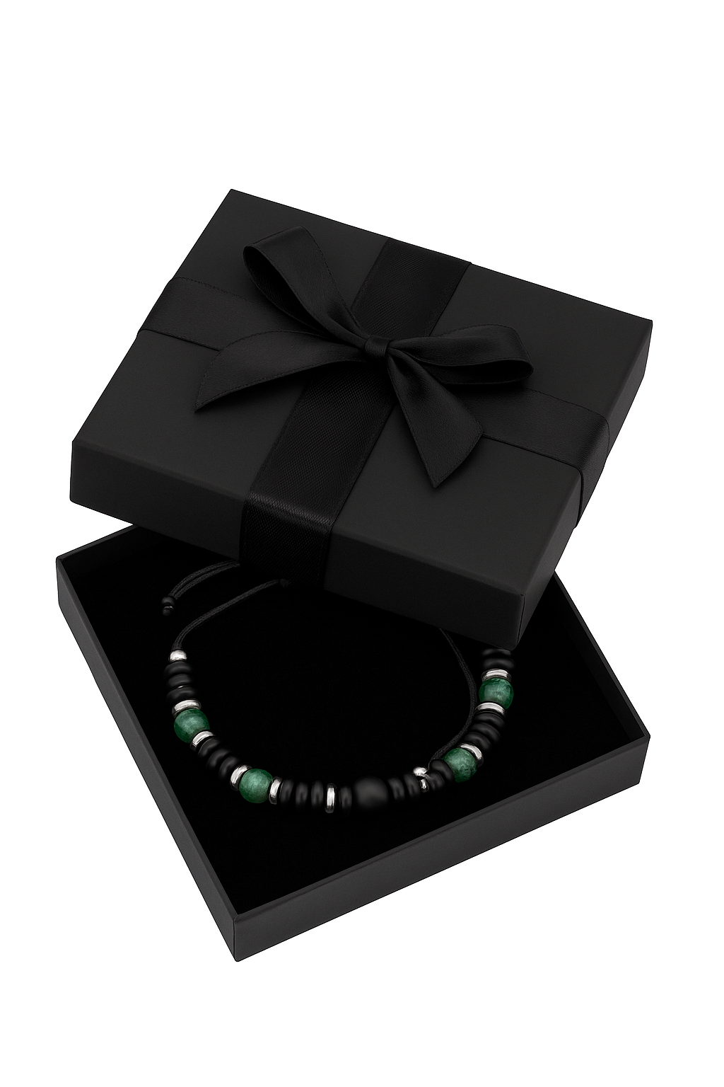 Perlenarmband Damen grün Set– Handgefertigtes Naturstein Armband mit grüner Jade & Onyx, 8mm, verstellbar,