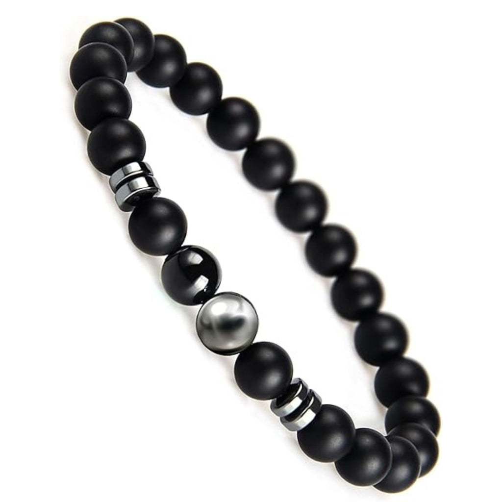 Perlenarmband Herren & Damen – Schwarzer Onyx mit 925er Silber Elementen | Elastisches Armband im Set oder EinzelnGeschenkbox
