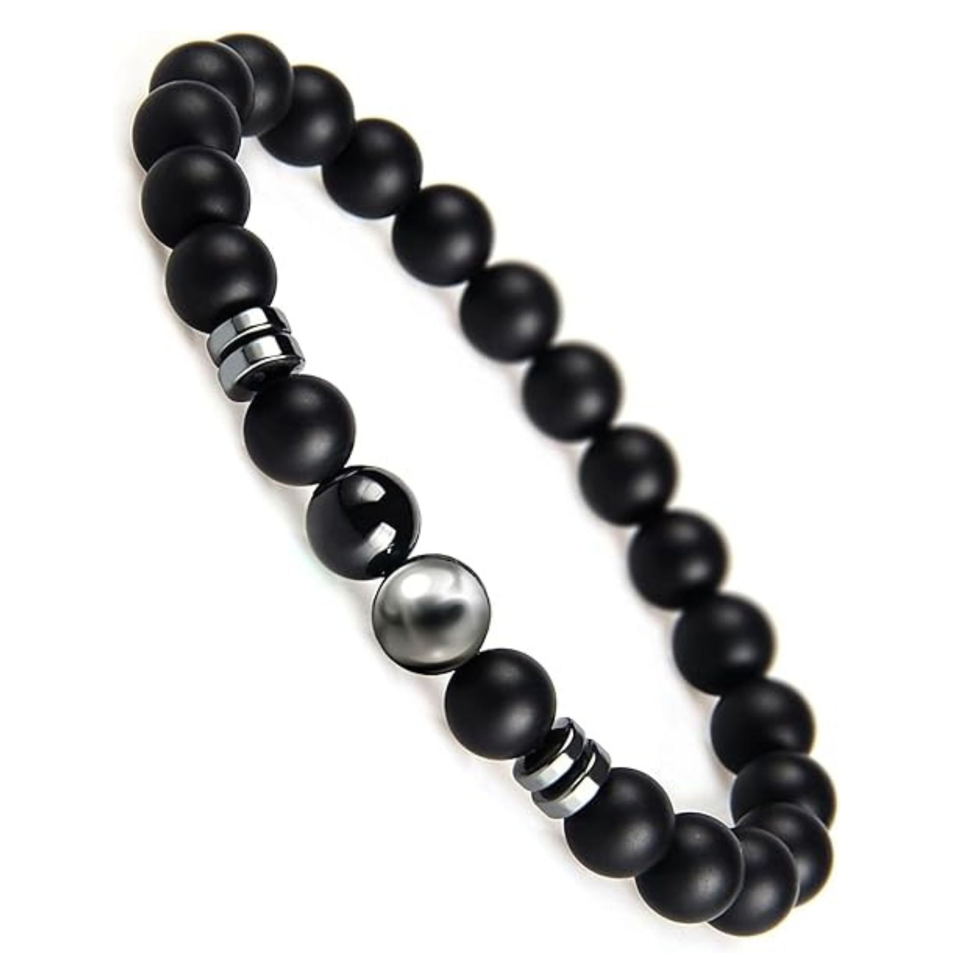 Perlenarmband Herren & Damen – Schwarzer Onyx mit 925er Silber Elementen | Elastisches Armband im Set oder EinzelnGeschenkbox