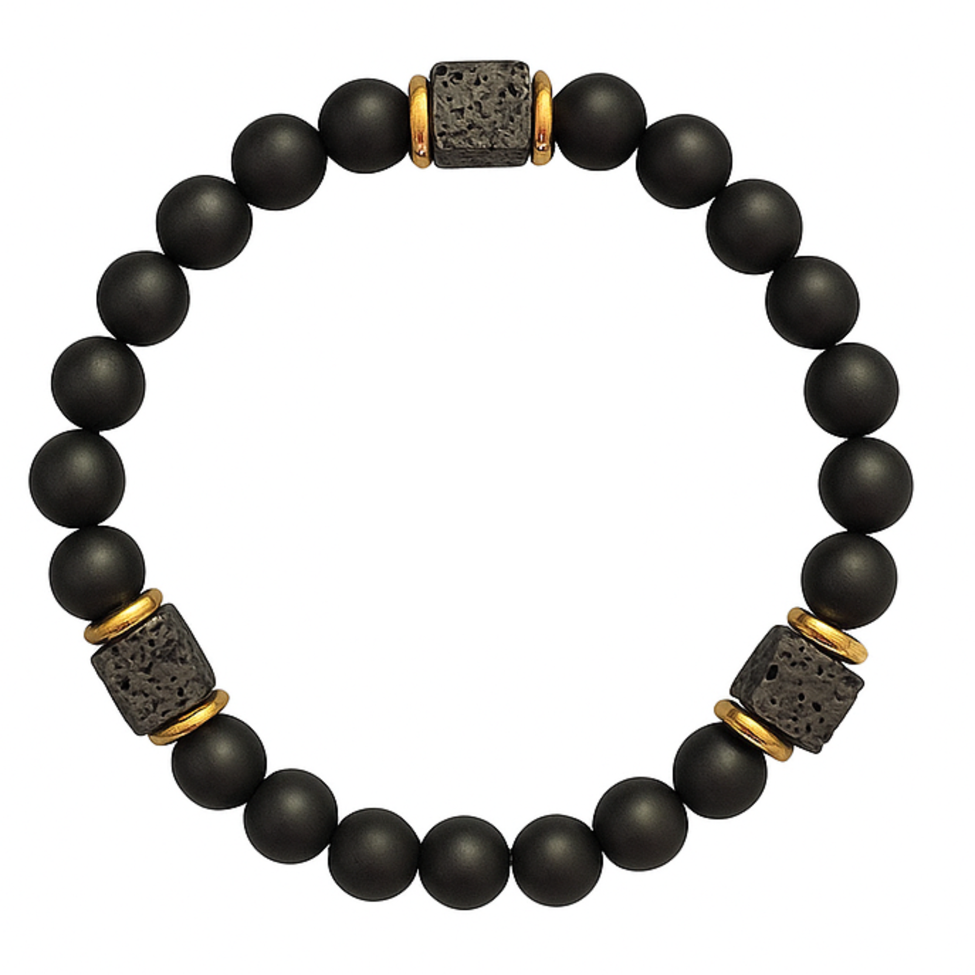 Herrenarmband mit Mattem Onyx & Lavastein-Würfeln – Balance & Stil in einem - Gold | Silber