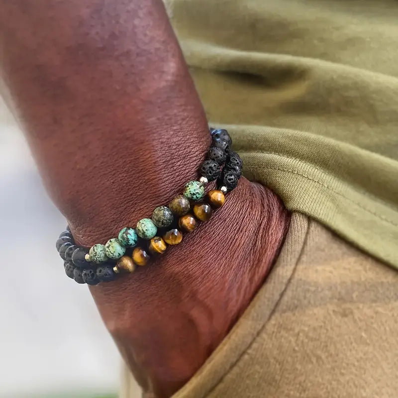 Herren Armband Set Lava, Tigerauge & Türkis – Energie & Stil