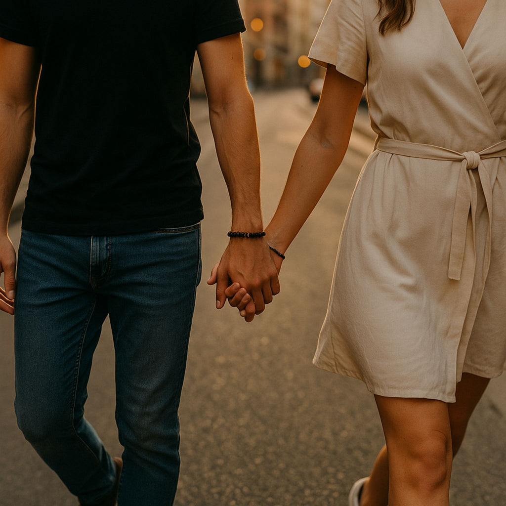 Perlenarmband Herren & Damen – Schwarzer Onyx mit 925er Silber Elementen | Elastisches Armband im Set oder EinzelnGeschenkbox