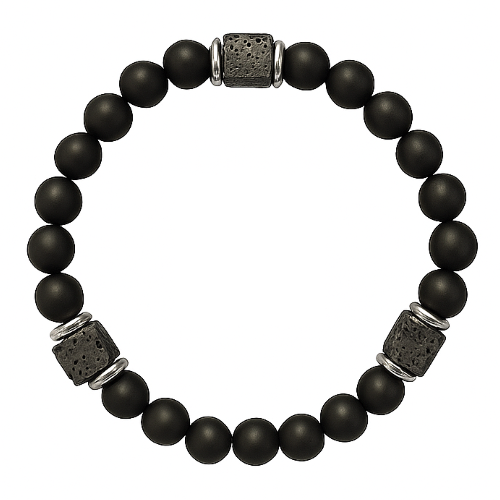 Herrenarmband mit Mattem Onyx & Lavastein-Würfeln – Balance & Stil in einem - Gold | Silber