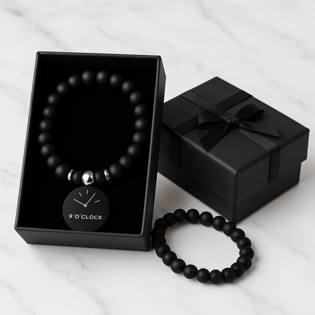 Perlenarmband Herren & Damen – Schwarzer Onyx mit 925er Silber Elementen | Elastisches Armband im Set oder EinzelnGeschenkbox