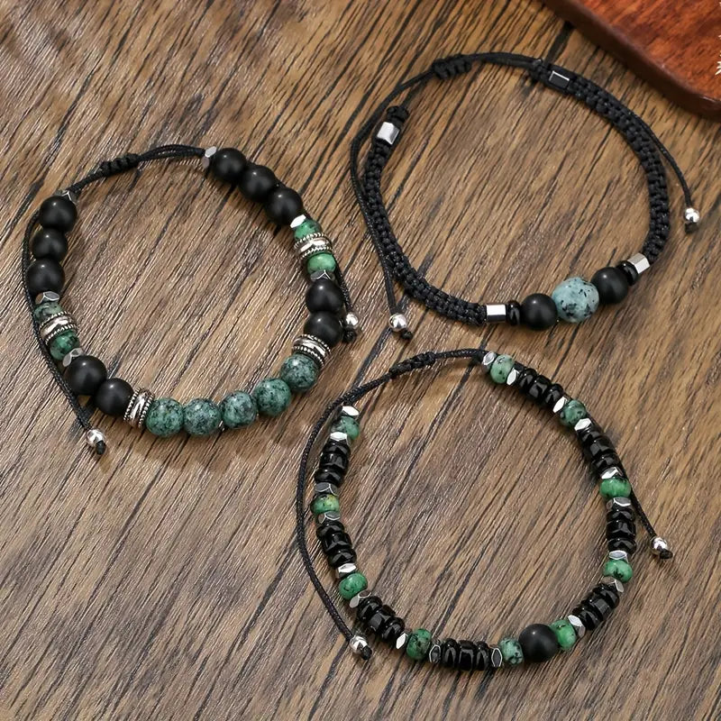 🔘 Beaded bracelet set for men green – Stackable &amp; versatile | Casual look with style