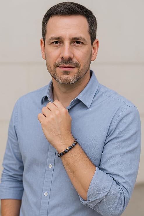 Herren Armband aus Naturstein – Achat & Lavastein | 18–21 cm | Elastisch