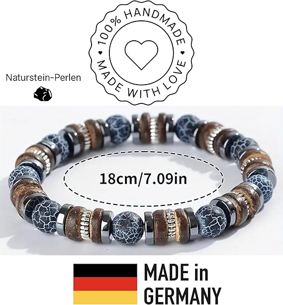 Herren Armband aus Naturstein – Achat & Lavastein | 18–21 cm | Elastisch