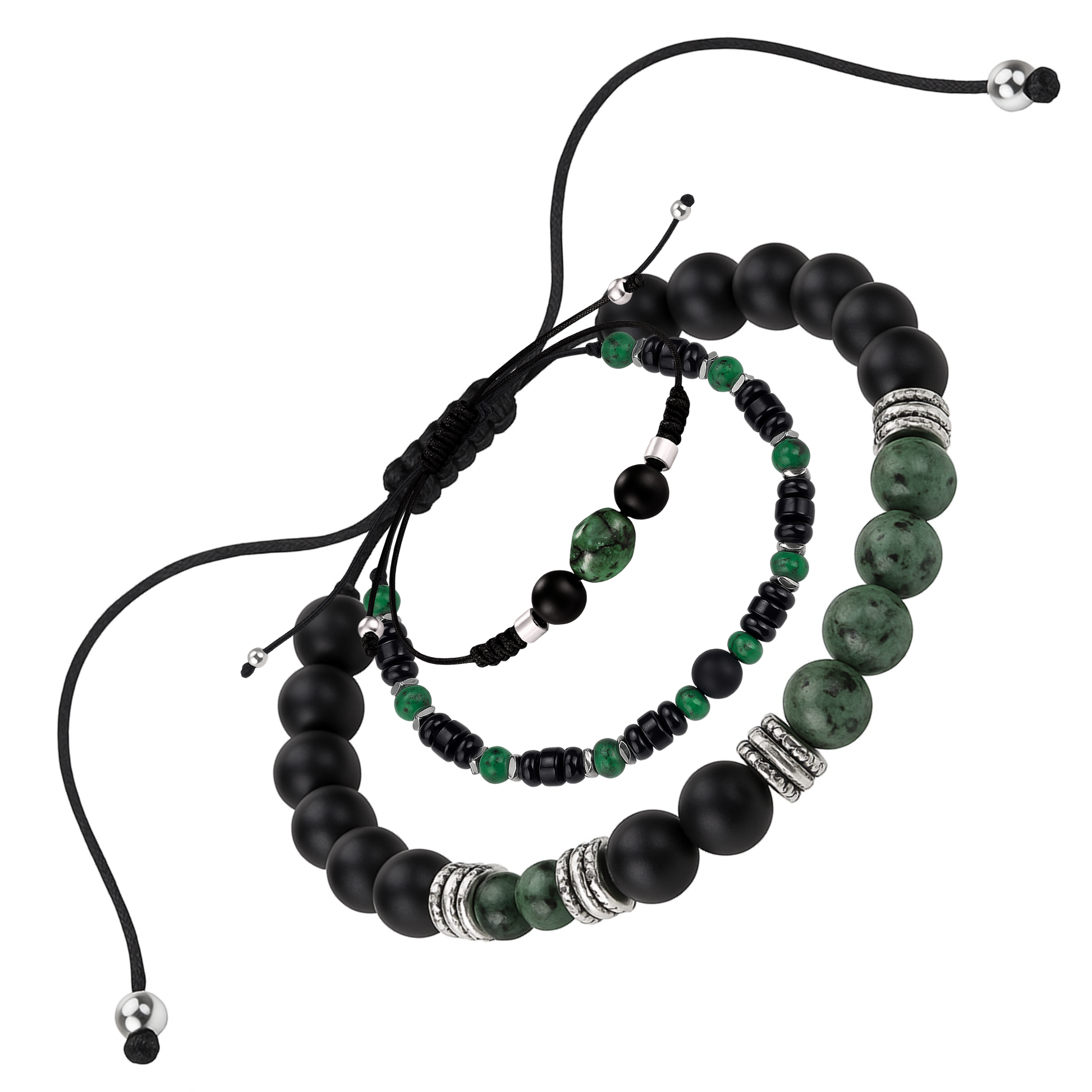 Perlenarmband Damen grün Set– Handgefertigtes Naturstein Armband mit grüner Jade & Onyx, 8mm, verstellbar,