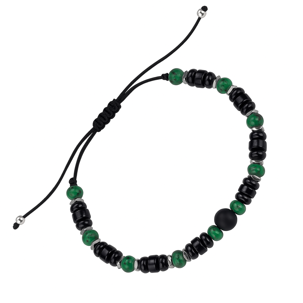 Perlenarmband Damen grün Set– Handgefertigtes Naturstein Armband mit grüner Jade & Onyx, 8mm, verstellbar,