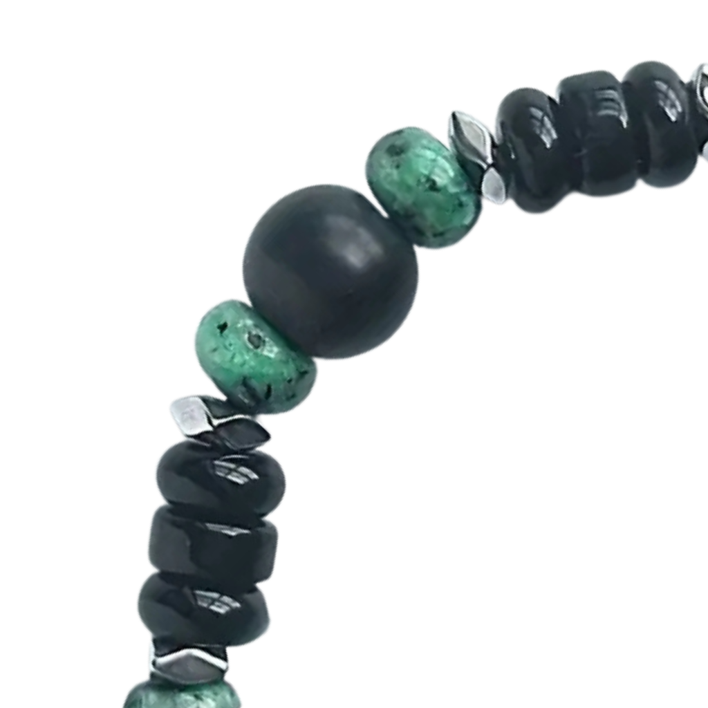 Perlenarmband Damen grün Set– Handgefertigtes Naturstein Armband mit grüner Jade & Onyx, 8mm, verstellbar,