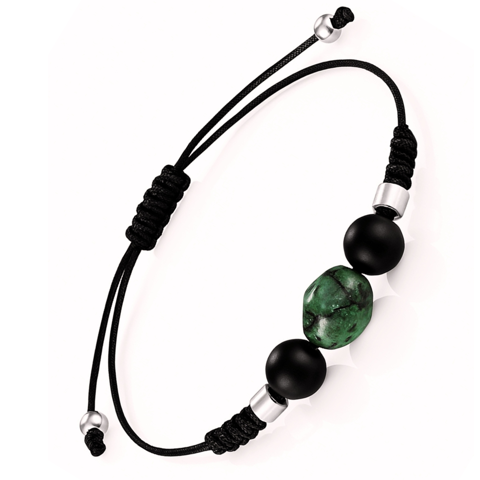 Perlenarmband Damen grün Set– Handgefertigtes Naturstein Armband mit grüner Jade & Onyx, 8mm, verstellbar,