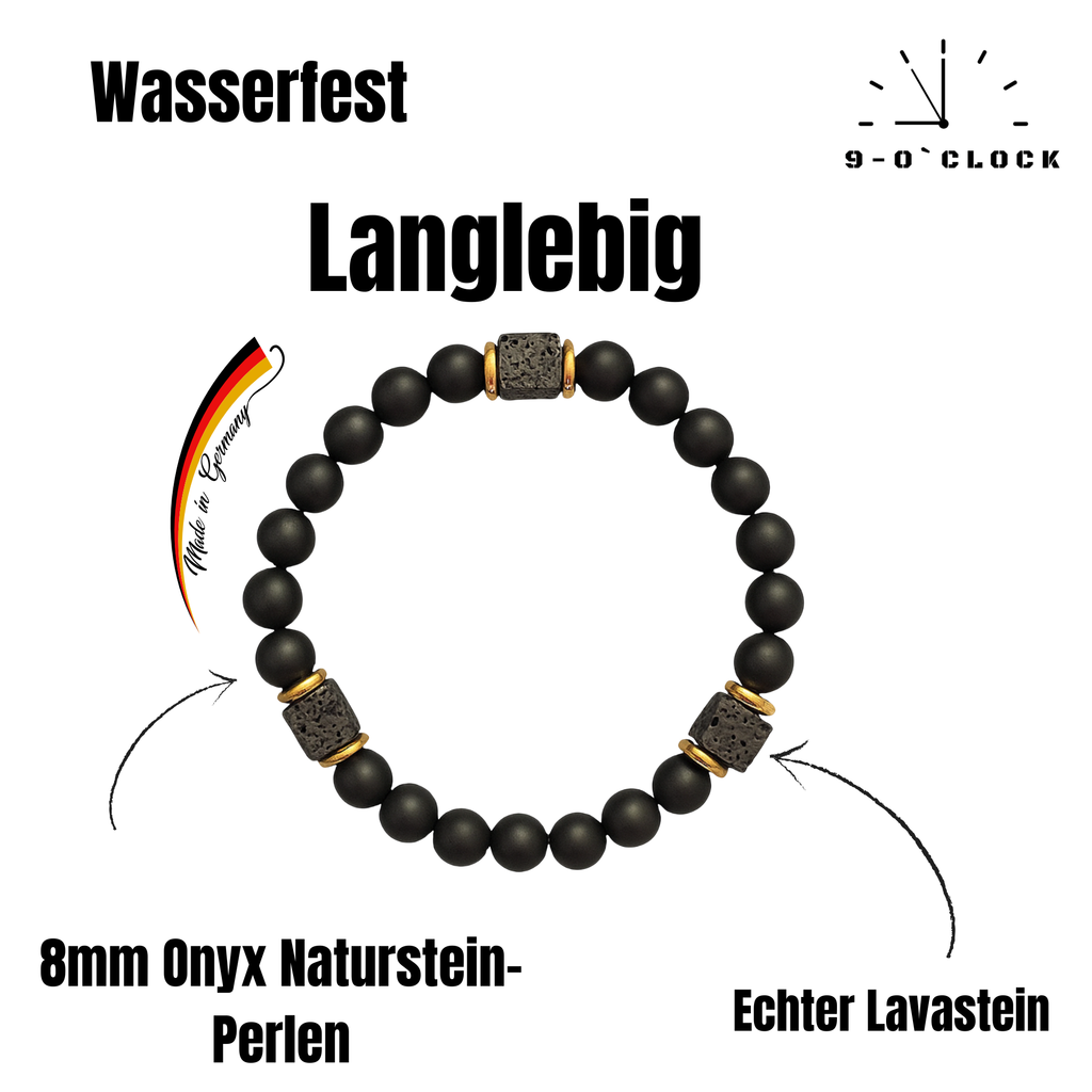 Herrenarmband mit Mattem Onyx & Lavastein-Würfeln – Balance & Stil in einem - Gold | Silber