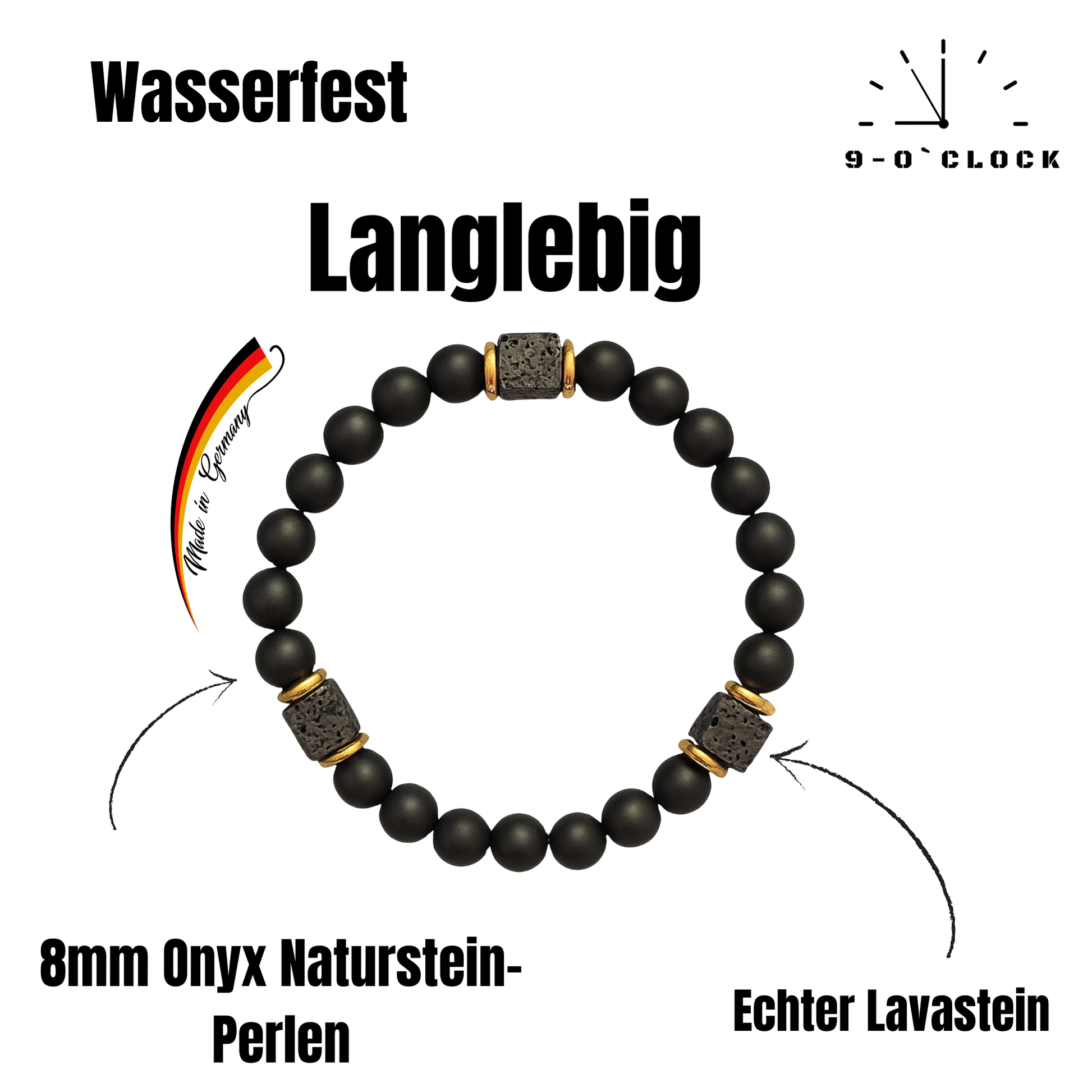 Herrenarmband mit Mattem Onyx & Lavastein-Würfeln – Balance & Stil in einem - Gold | Silber