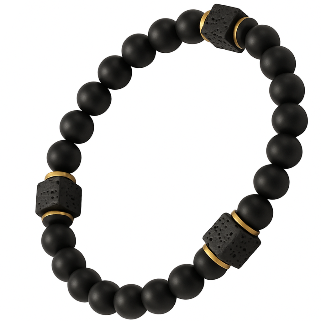 Herrenarmband mit Mattem Onyx & Lavastein-Würfeln – Balance & Stil in einem - Gold | Silber