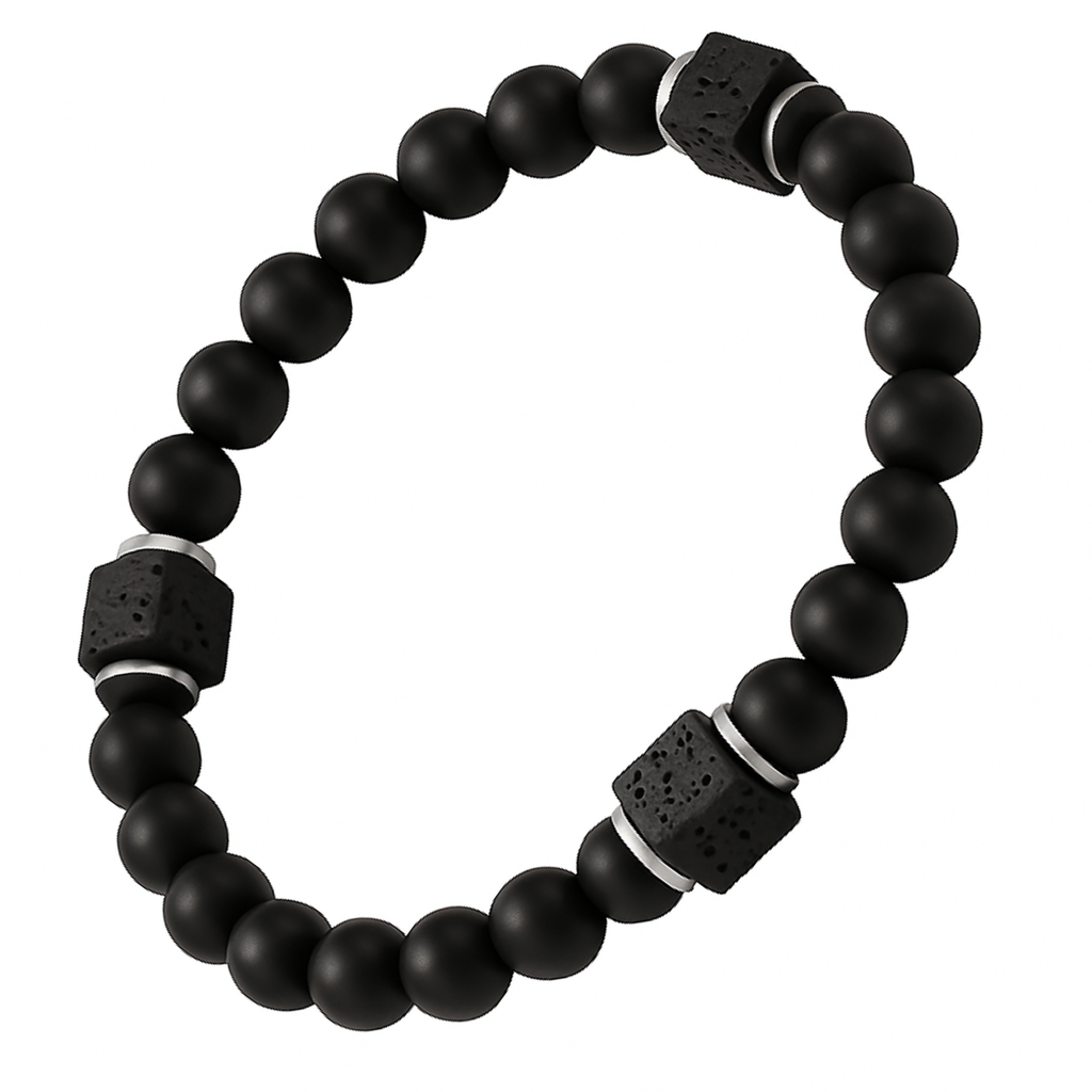 Herrenarmband mit Mattem Onyx & Lavastein-Würfeln – Balance & Stil in einem - Gold | Silber