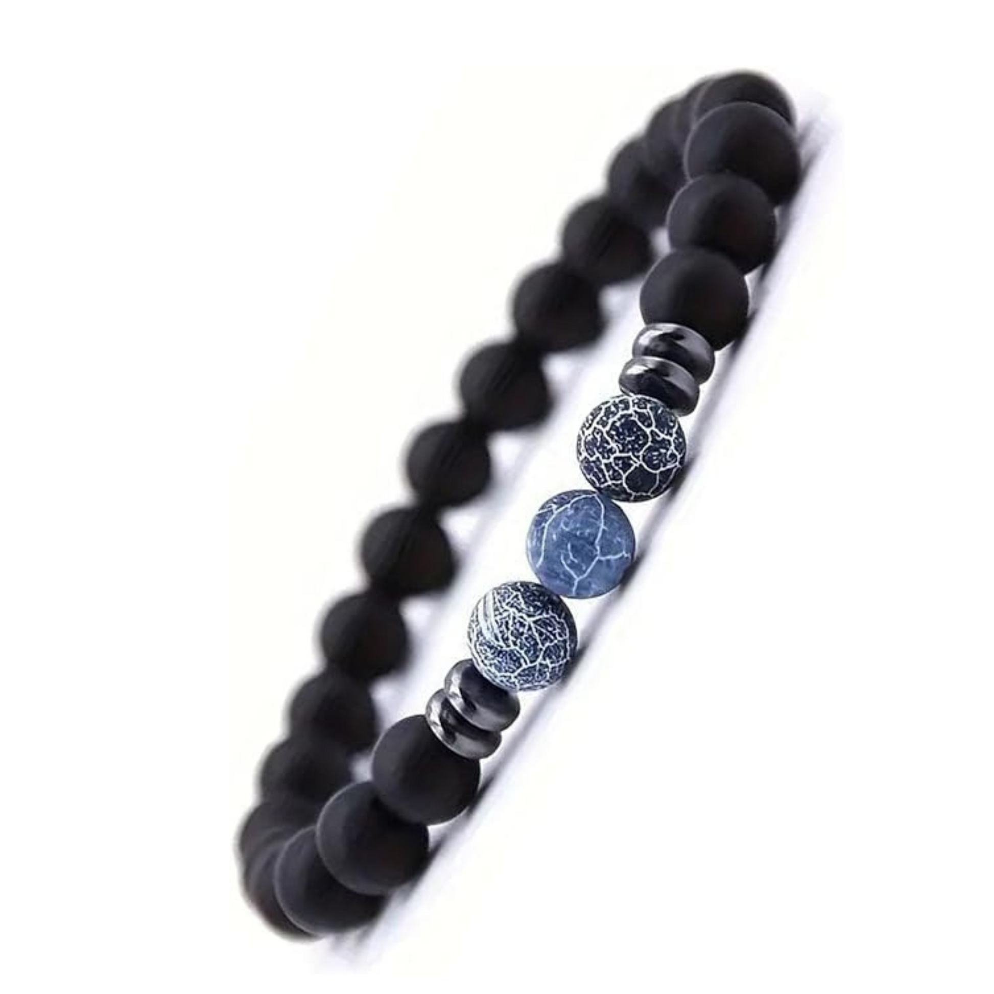 Herren Armband – Schwarze Naturstein-Perlen & Blaue Achat-Steine | Handgefertigt in Deutschland