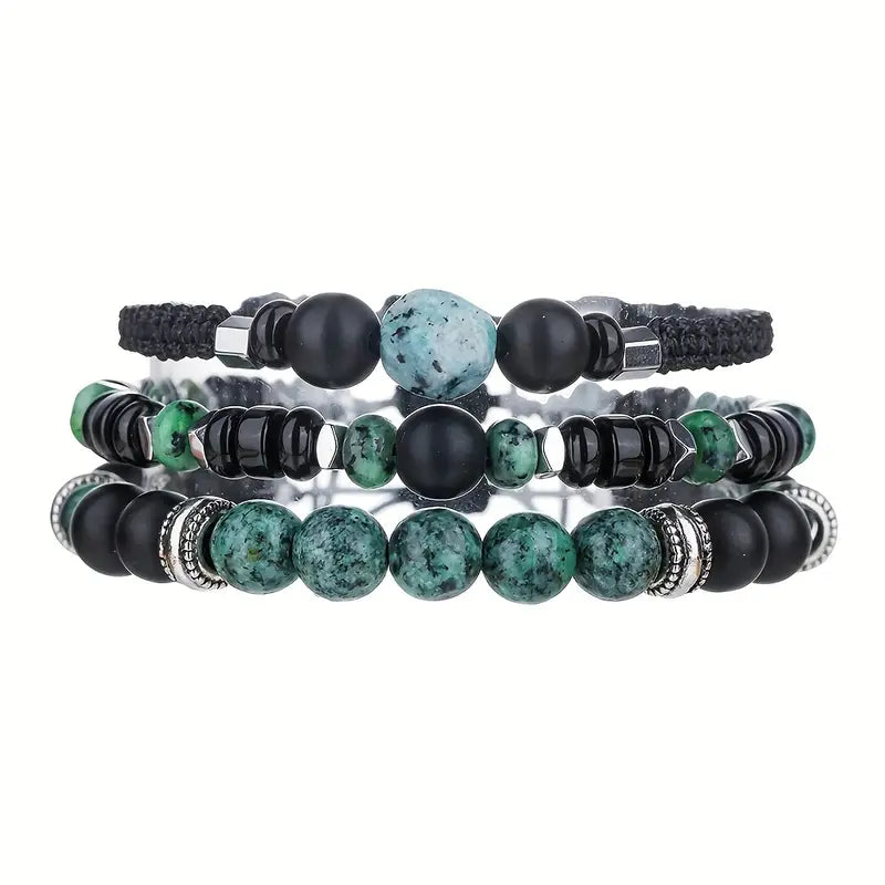🔘 Beaded bracelet set for men green – Stackable &amp; versatile | Casual look with style