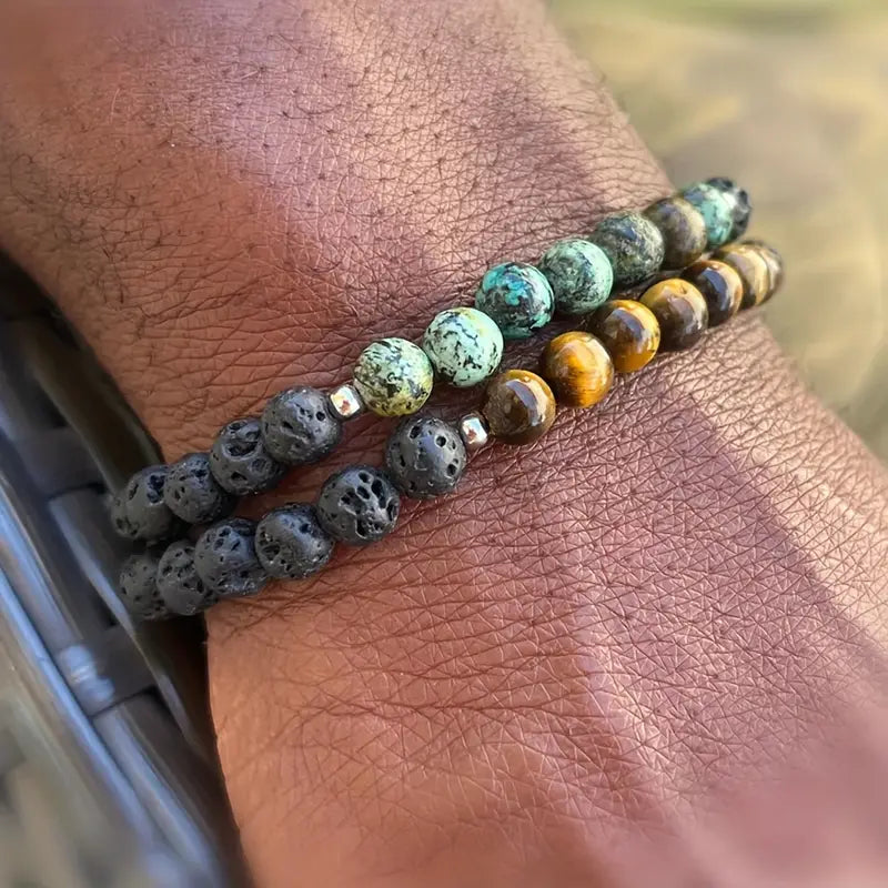 Herren Armband Set Lava, Tigerauge & Türkis – Energie & Stil